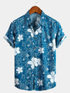 Chemise Homme Bleue Imprimé Floral À Manches Courtes En Coton