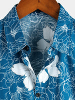 Chemise Homme Bleue Imprimé Floral À Manches Courtes En Coton