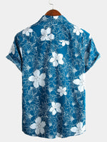 Chemise Homme Bleue Imprimé Floral À Manches Courtes En Coton