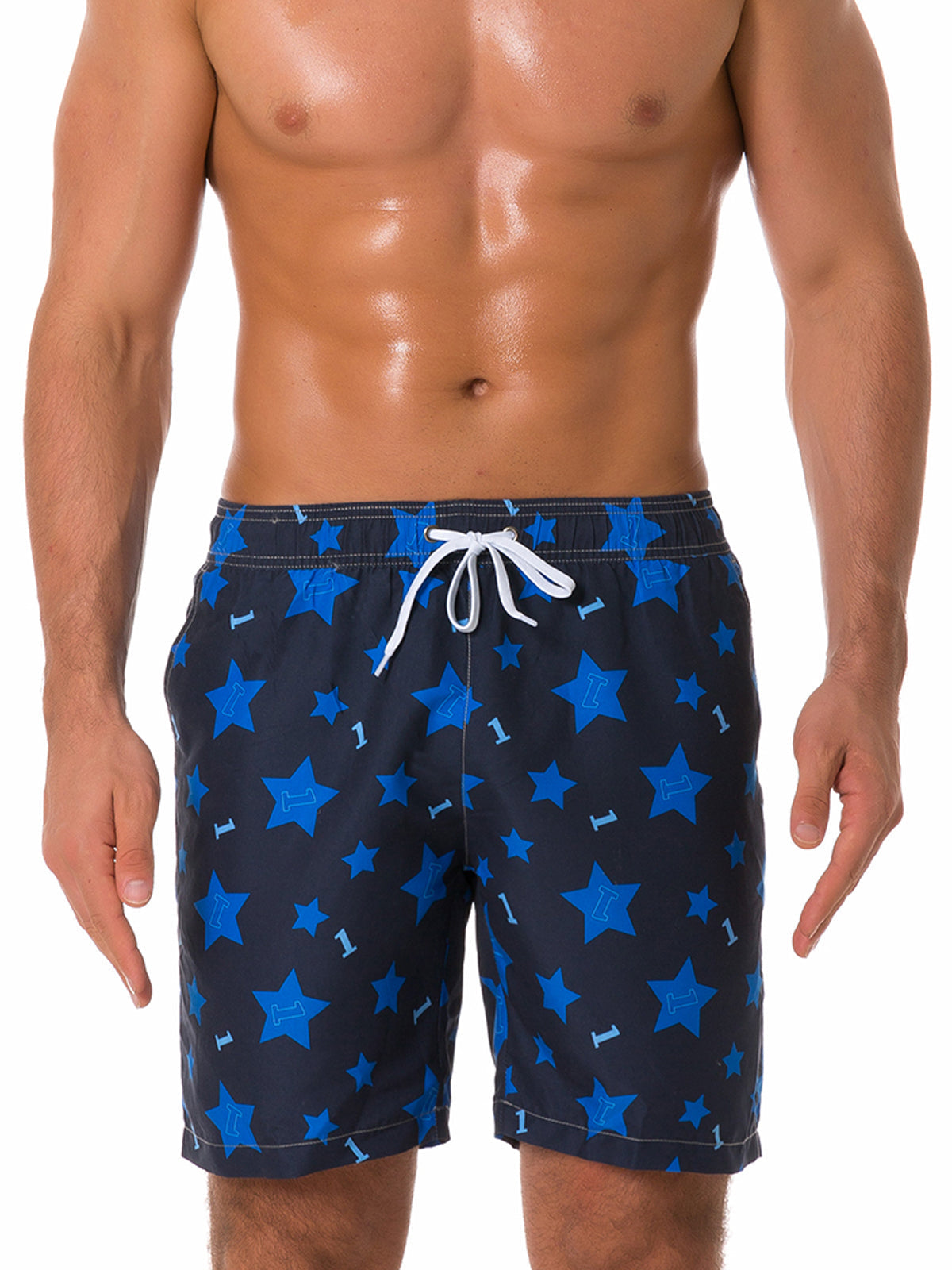 Short de bain décontracté pour homme avec étoiles bleues