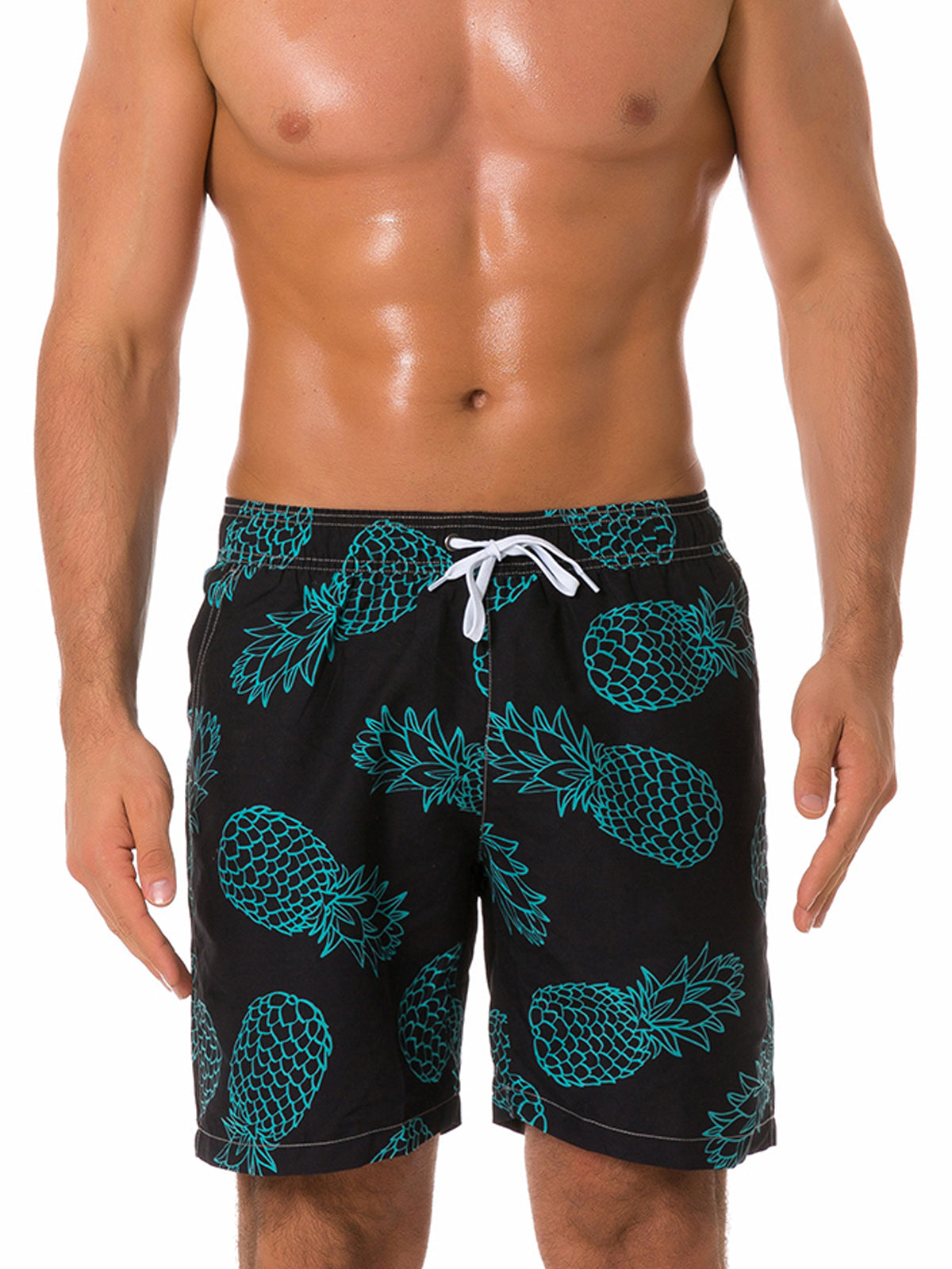 Short de plage noir imprimé fruits ananas pour homme