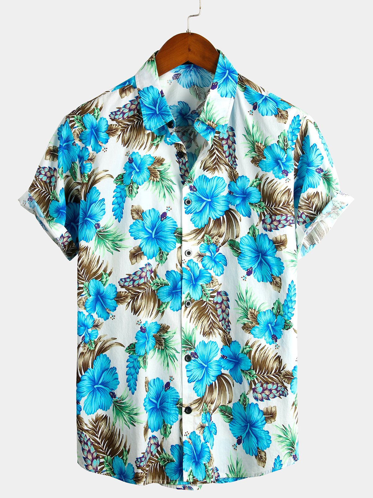 chemise d'homme en pur coton à imprimé style de vacances hawaïennes