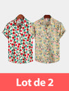 Lot de 2| Chemise respirante à manches courtes en coton imprimé pour hommes