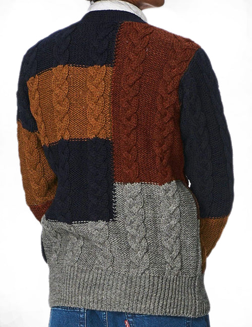 Chandail en tricot torsadé boutonné à manches longues pour hommes