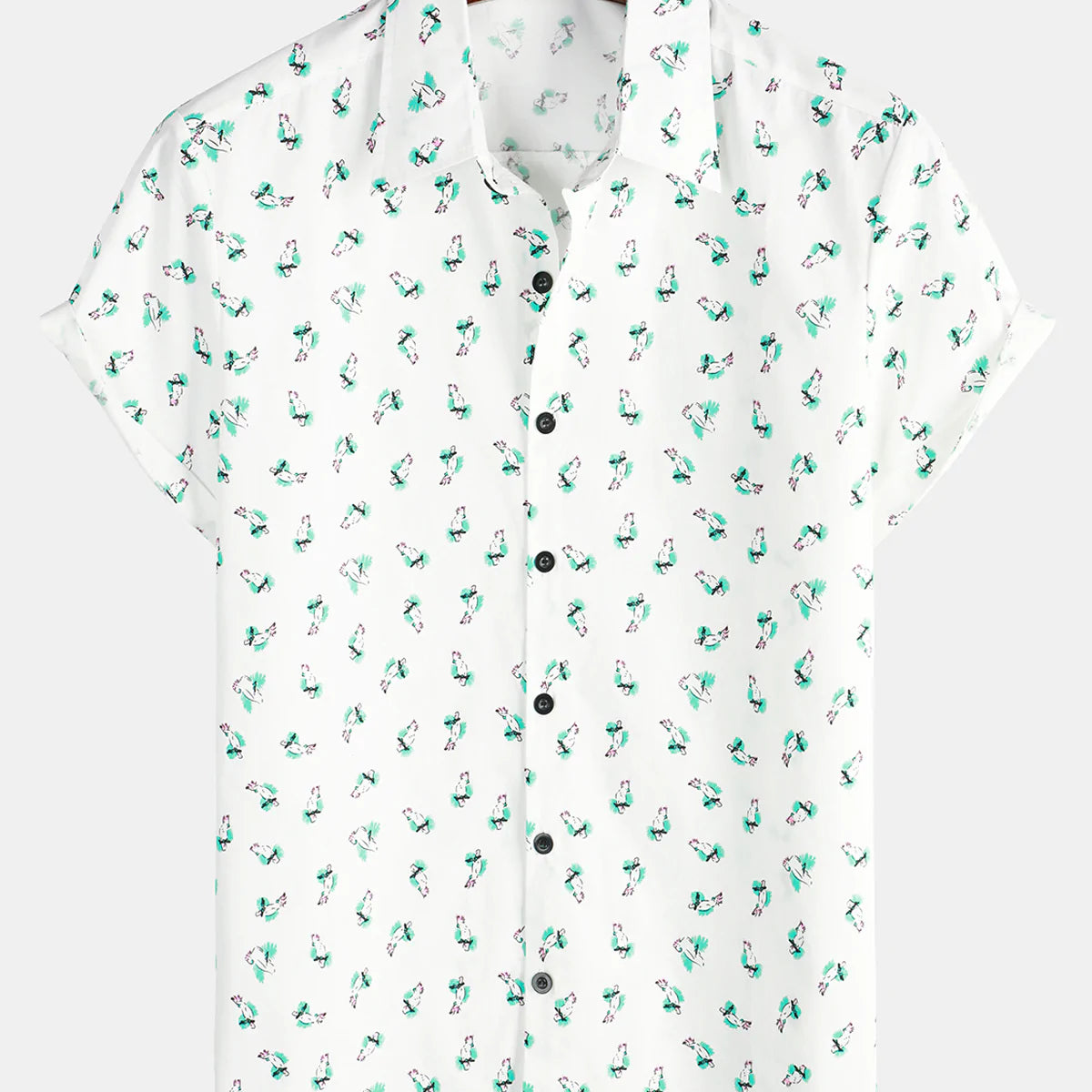 Chemise à manches courtes décontractée à manches courtes en coton imprimé perroquet pour hommes
