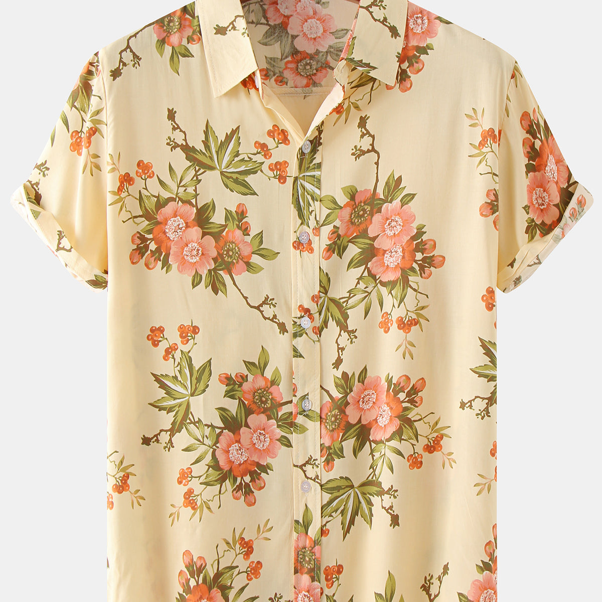 Chemise décontractée à manches courtes décontractée à fleurs rétro des années 70 pour hommes