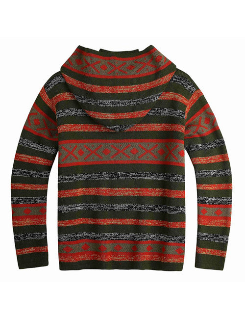 Cardigan à manches longues en tricot rétro rouge et vert pour homme avec fermeture éclair vintage