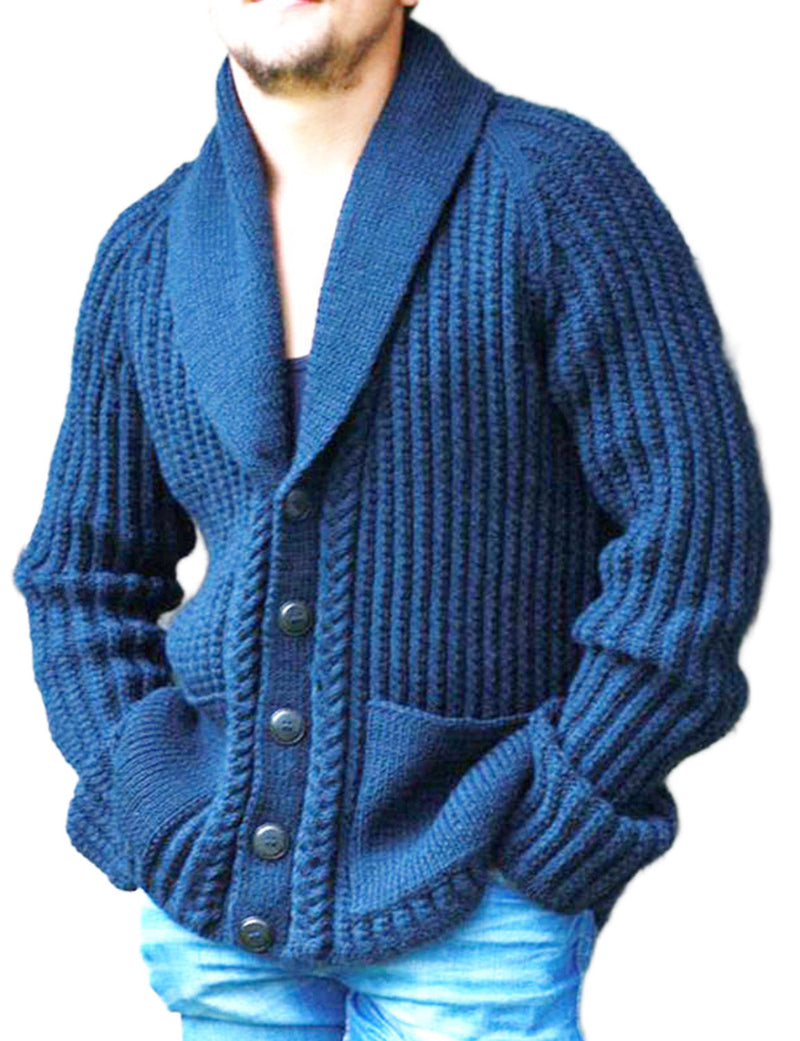 Pull en tricot décontracté boutonné bleu foncé pour hommes