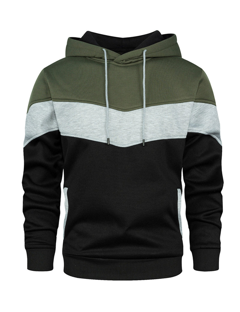 Sweat à capuche classique à manches longues et blocs de couleurs pour homme avec poche