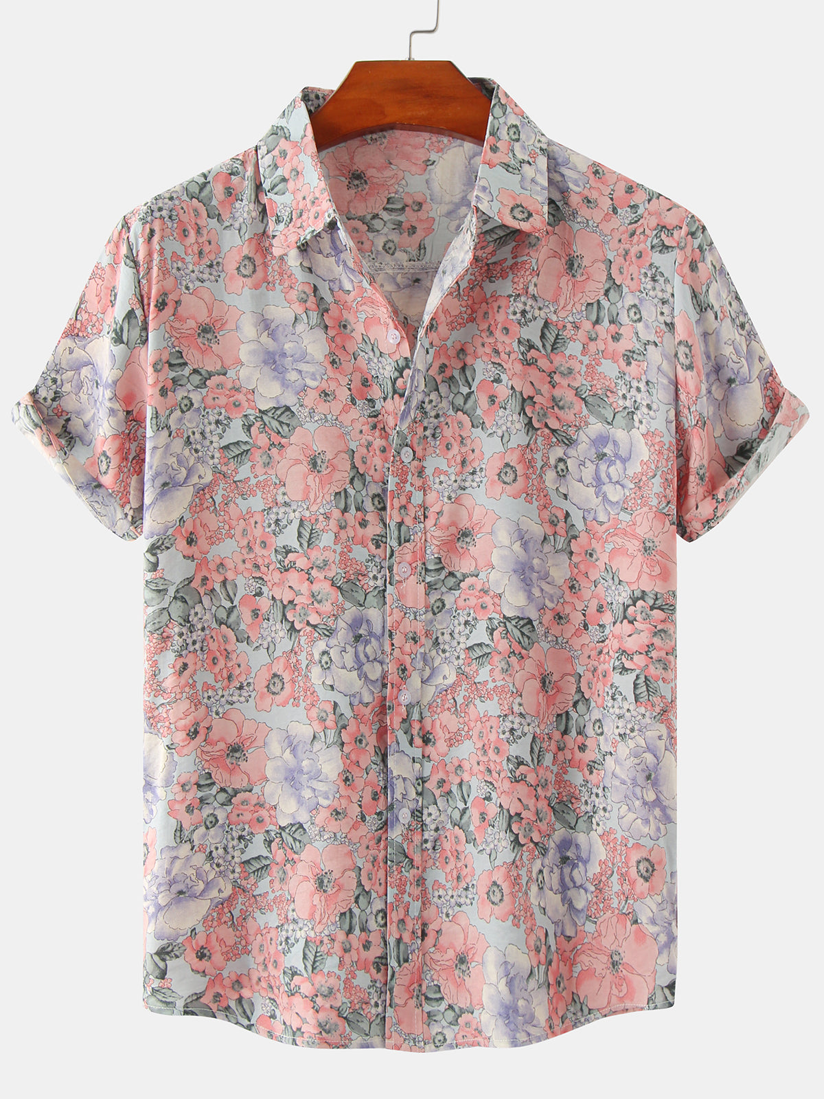 Chemise à manches courtes rose décontractée à imprimé floral vintage pour hommes