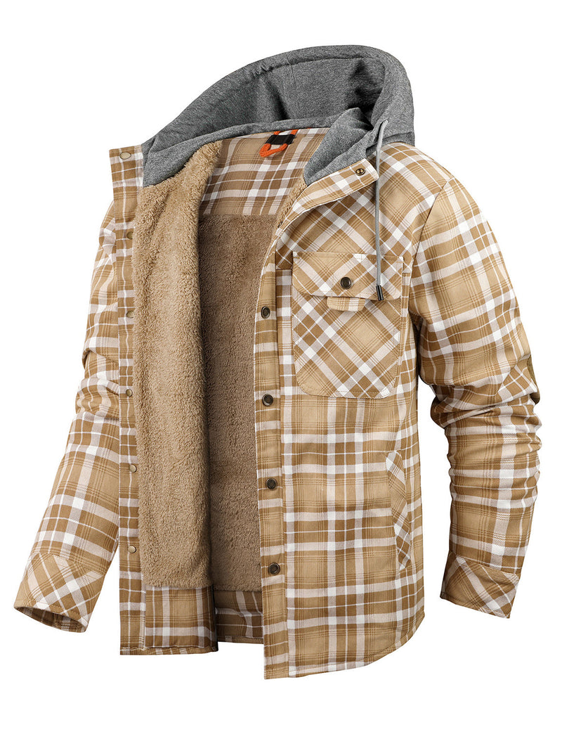 Veste décontractée à capuche à carreaux chauds à manches longues pour hommes