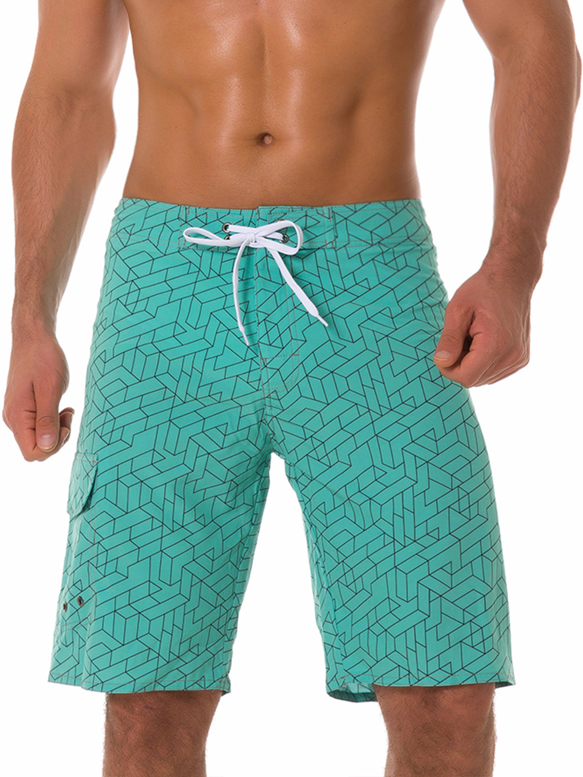 Short hawaïen décontracté à taille plate vert clair pour hommes