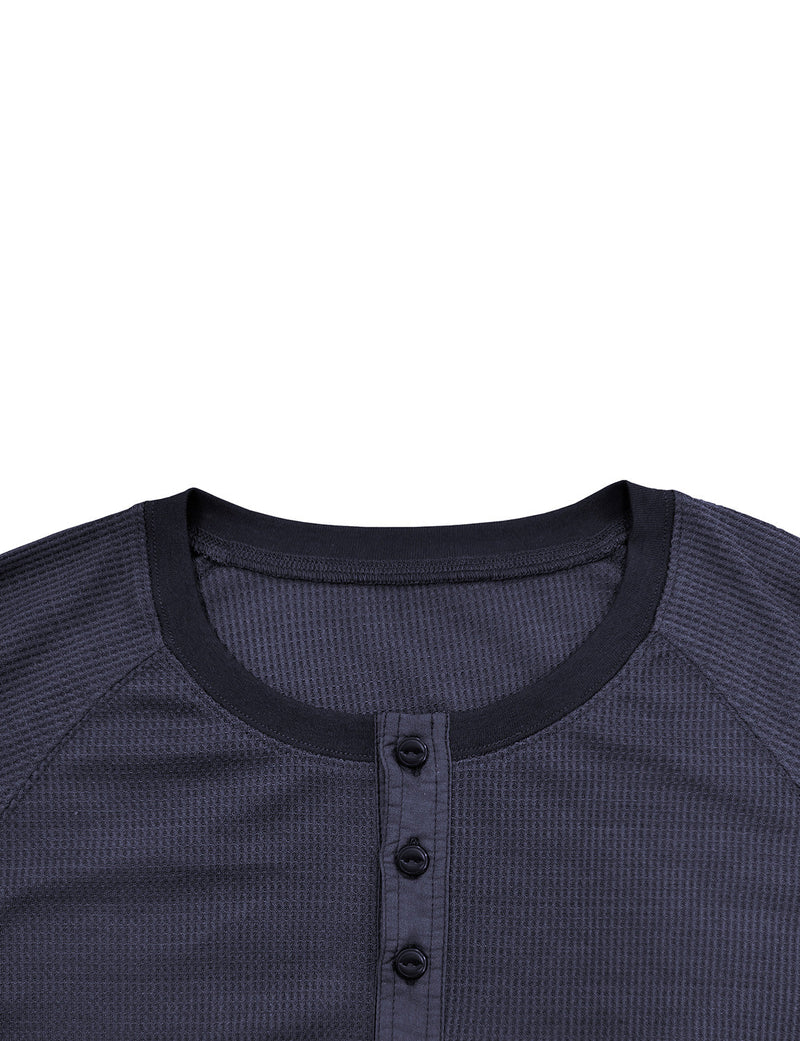 T-shirt décontracté à manches longues et col Henry de couleur unie pour hommes
