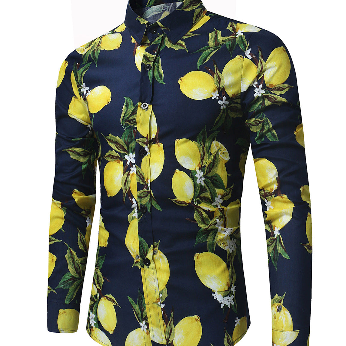 Chemise boutonnée à manches longues en coton à imprimé de fruits tropicaux pour hommes