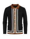 Polo en tricot boutonné à rayures vintage pour hommes Pull cardigan noir décontracté