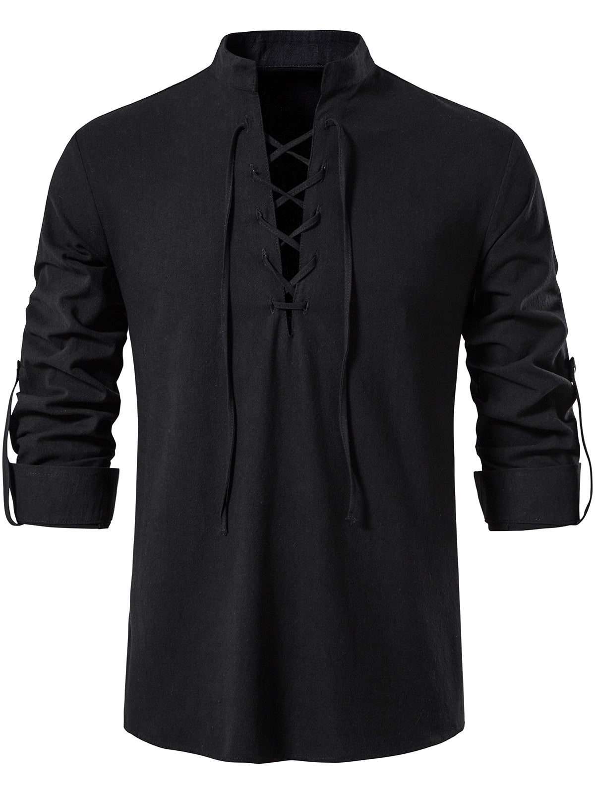 Chemise à manches longues en coton respirant avec cordon de serrage rétro pour hommes