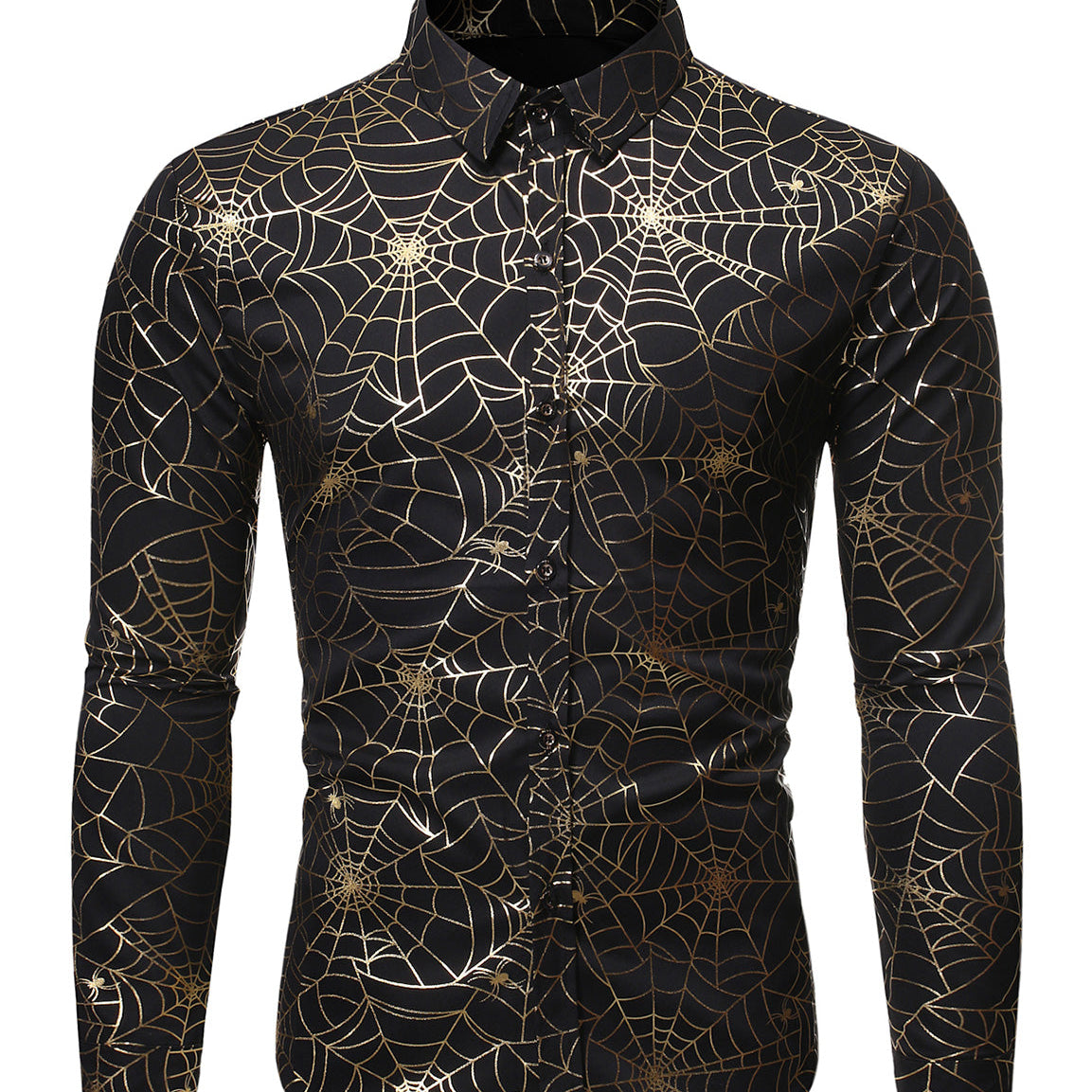 Chemise à manches longues à imprimé toile d'araignée dorée pour hommes