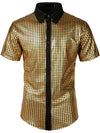 Chemise Habillée Homme Paillettes Manches Courtes Chemises Boutonnées Costume De Soirée Disco