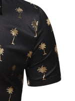 Chemise hawaïenne décontractée à manches courtes et imprimé palmier doré pour hommes
