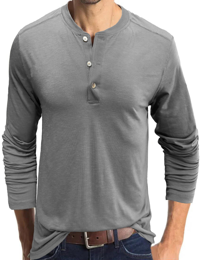 T-shirt décontracté à manches longues et col Henry pour hommes