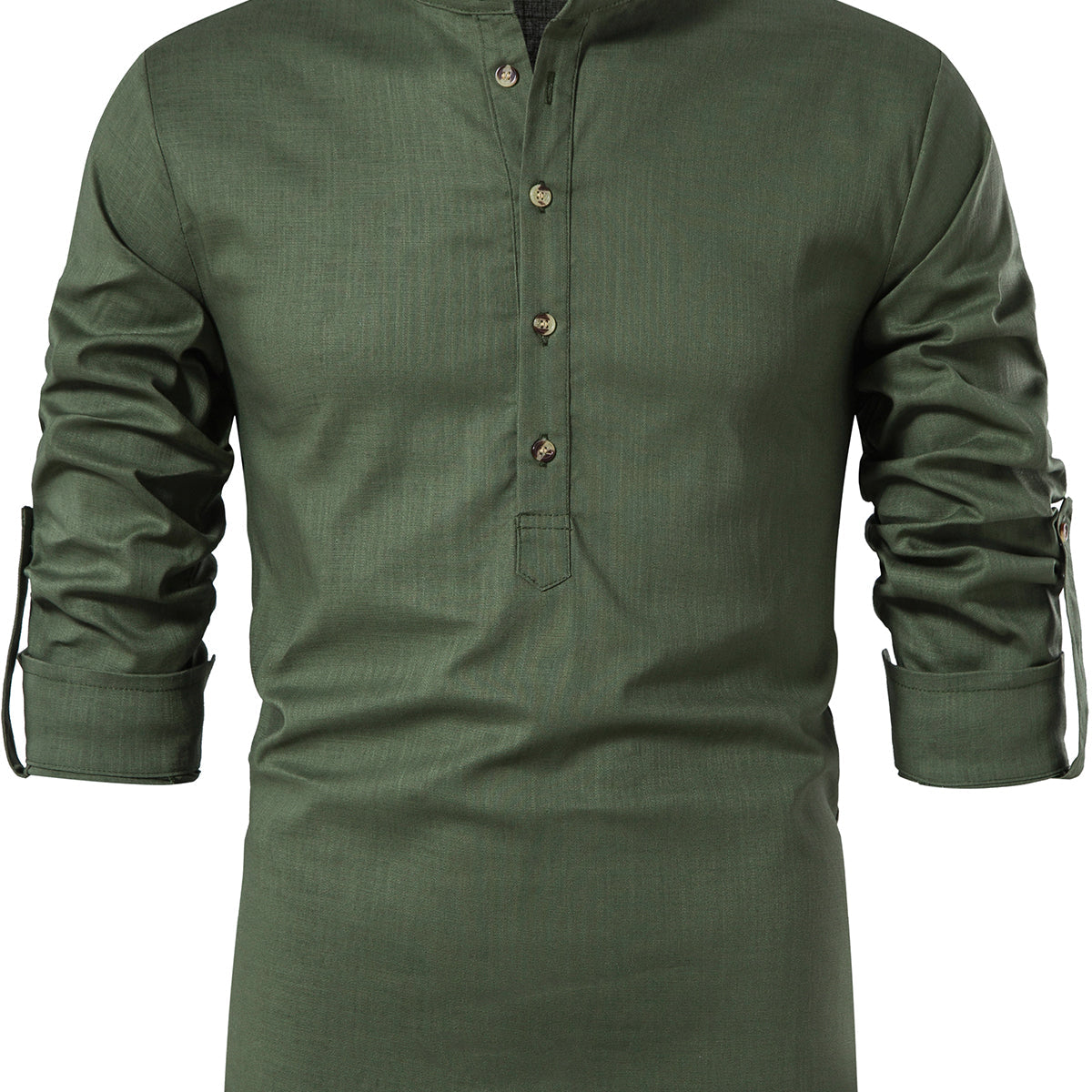 Chemise décontractée boutonnée à col Henley de couleur unie pour hommes