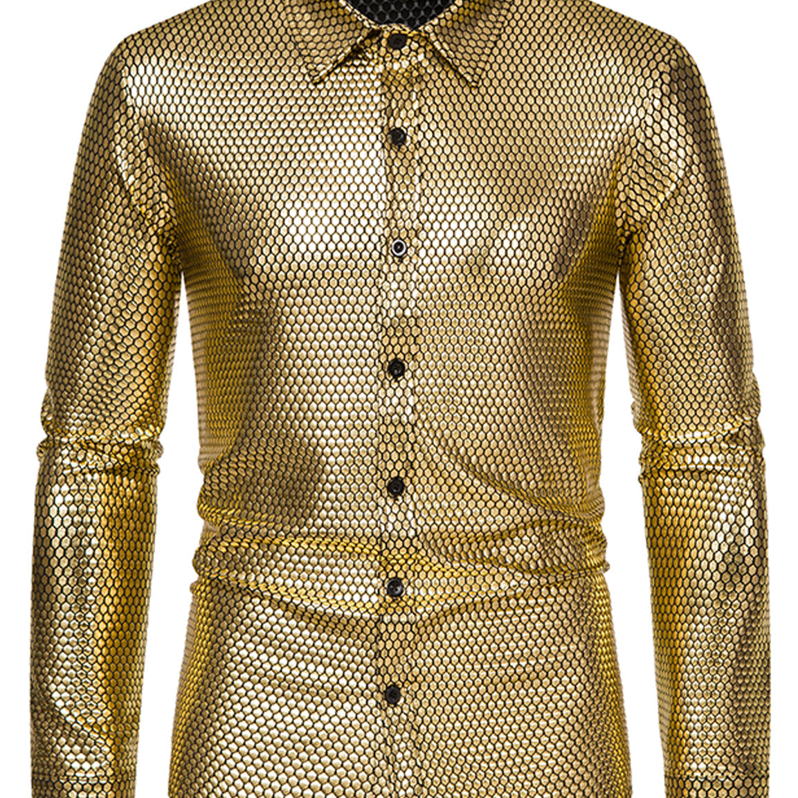 Chemise de fête à manches longues boutonnée à paillettes disco pour hommes des années 70