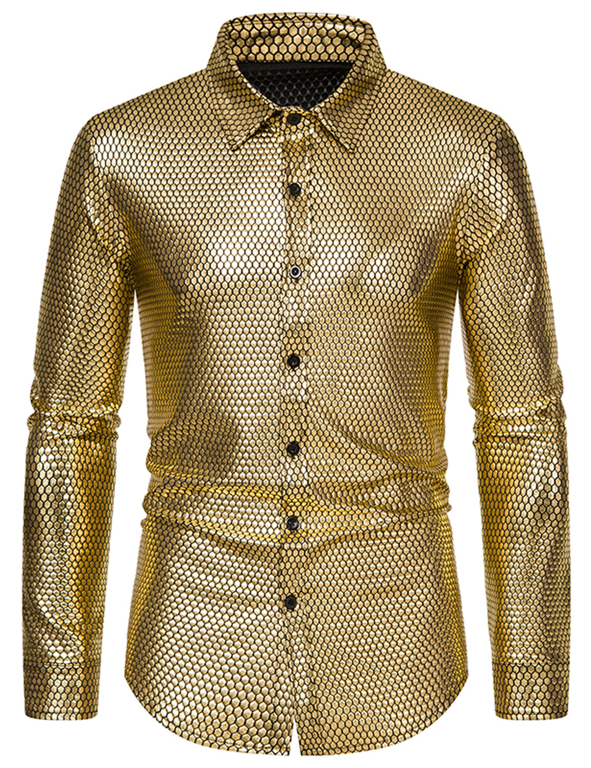 Chemise de fête à manches longues boutonnée à paillettes disco pour hommes des années 70
