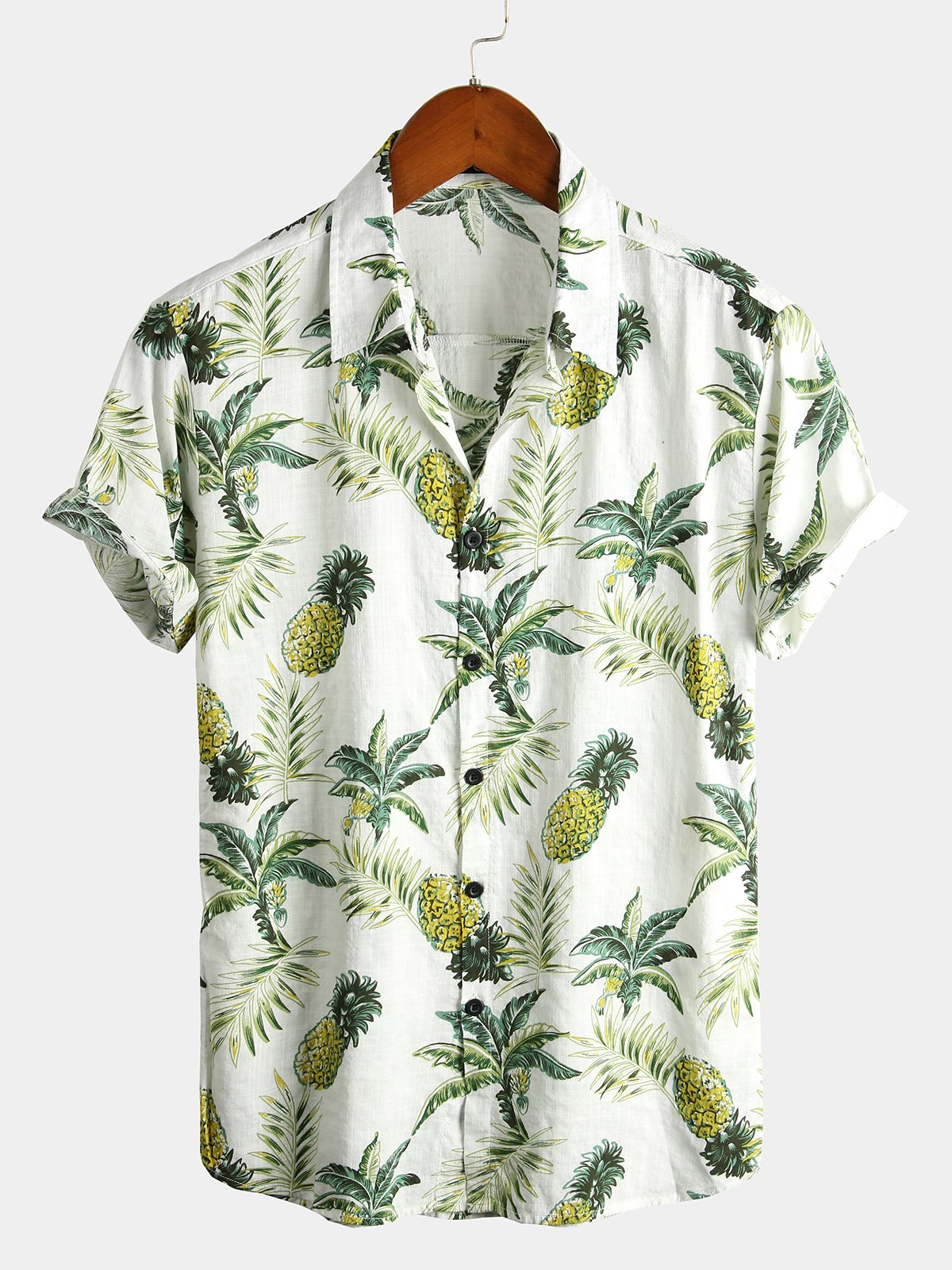Chemise d'été à manches courtes en coton imprimé hawaïen à fleurs ananas et fruits tropicaux pour hommes