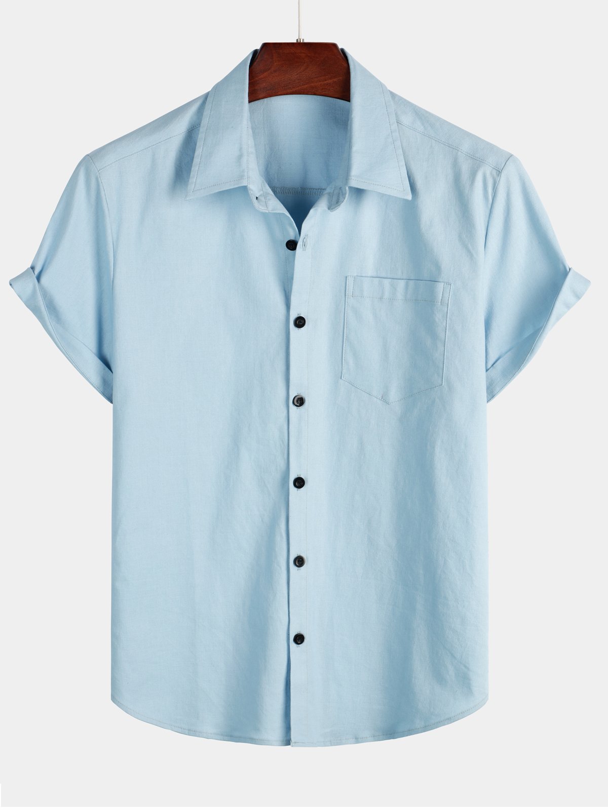 Chemise à manches courtes en coton et lin de couleur unie pour hommes
