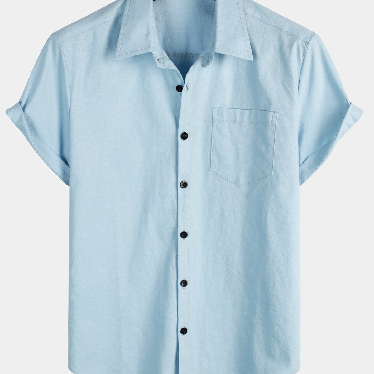 Chemise à manches courtes en coton et lin de couleur unie pour hommes
