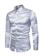 Chemise de soirée à manches longues en satin lisse boutonnée pour homme