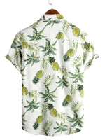 Chemise d'été à manches courtes en coton imprimé hawaïen à fleurs ananas et fruits tropicaux pour hommes
