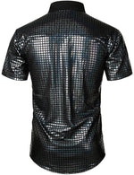 Chemise de ville pour homme Paillettes noires Chemises boutonnées Costume de soirée disco