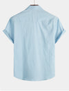 Chemise à manches courtes en coton et lin de couleur unie pour hommes