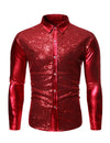 Chemise à manches longues boutonnée à sequins métalliques pour hommes