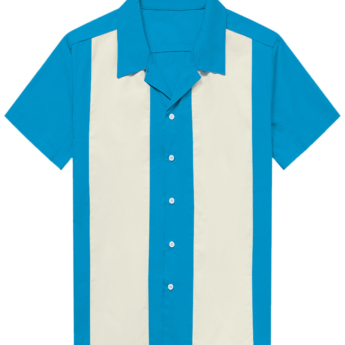 Chemise à manches courtes bleu col cubain des années 50 pour hommes
