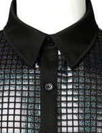 Chemise de ville pour homme Paillettes noires Chemises boutonnées Costume de soirée disco