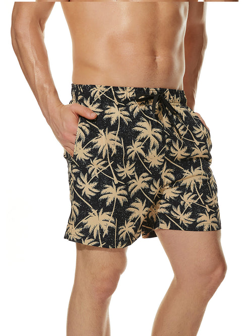 Maillot de bain décontracté pour homme avec imprimé palmier noir et plage hawaïenne