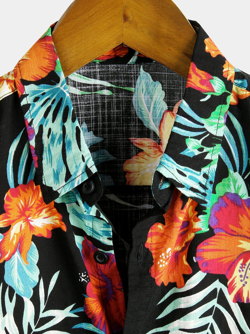 chemise d'homme en pur coton à imprimé style de vacances hawaïennes