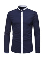 Chemise décontractée boutonnée à manches longues et col montant pour hommes