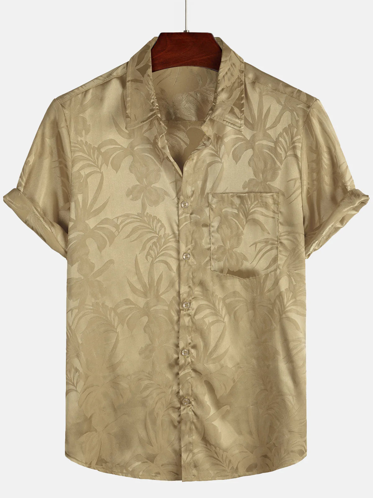 Hommes Jacquard Fleurs Bouton Up Poche Floral Été Cool À Manches Courtes Tops Plage Vacances Chemise