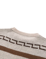 Pull rétro en tricot rayé à manches longues pour hommes décontracté vintage beige