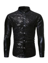 Chemise à manches longues boutonnée à sequins métalliques pour hommes