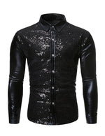 Chemise à manches longues boutonnée à sequins métalliques pour hommes