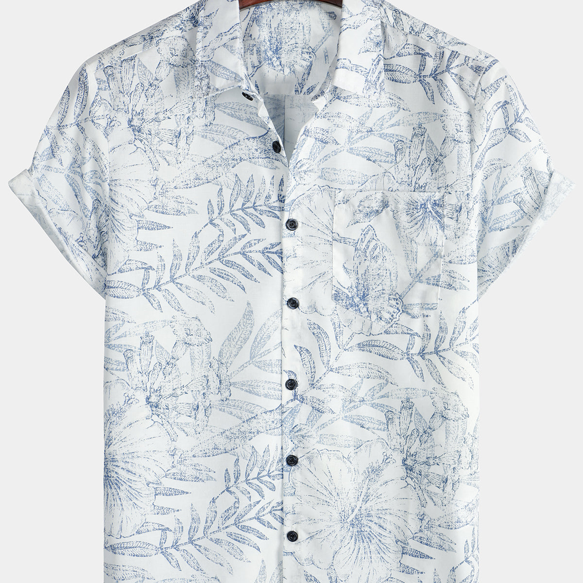 Chemise hawaïenne blanche à manches courtes à imprimé floral rétro pour homme