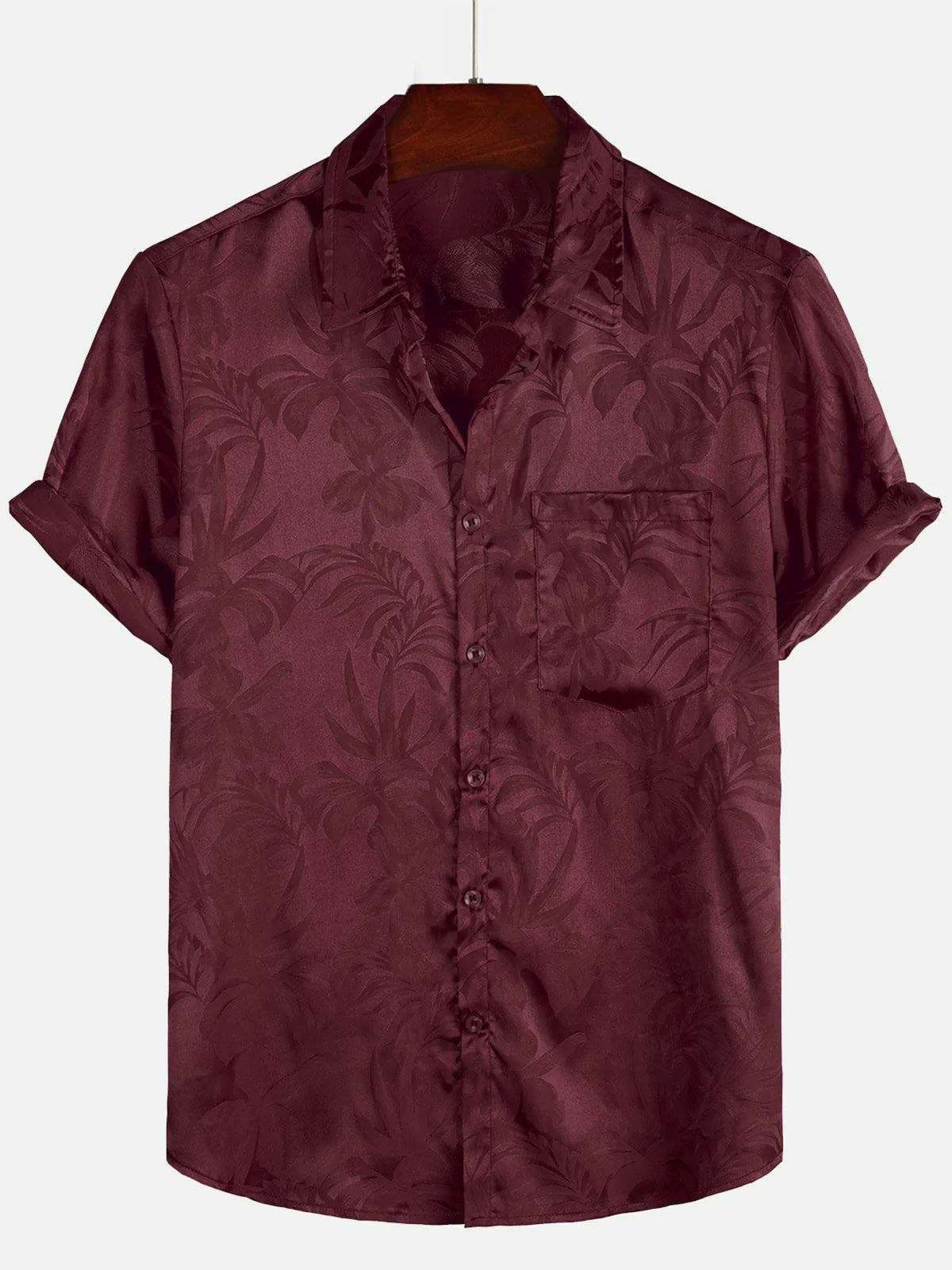 Hommes Jacquard Fleurs Bouton Up Poche Floral Été Cool À Manches Courtes Tops Plage Vacances Chemise