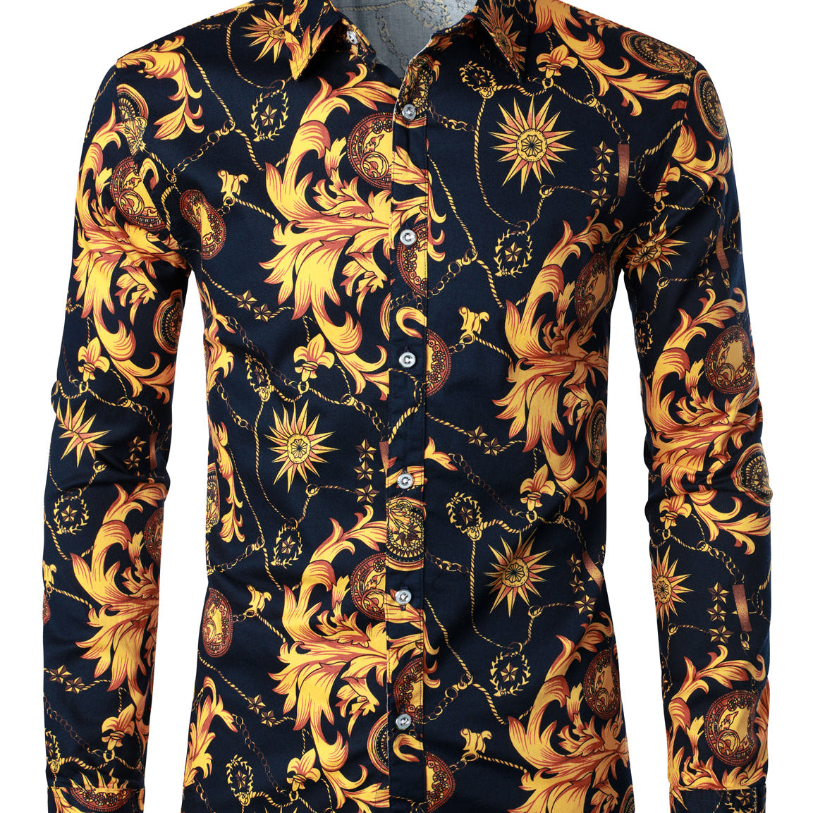Chemise à manches longues boutonnée pour homme en coton rétro Sun Casual Rock Vintage Tops