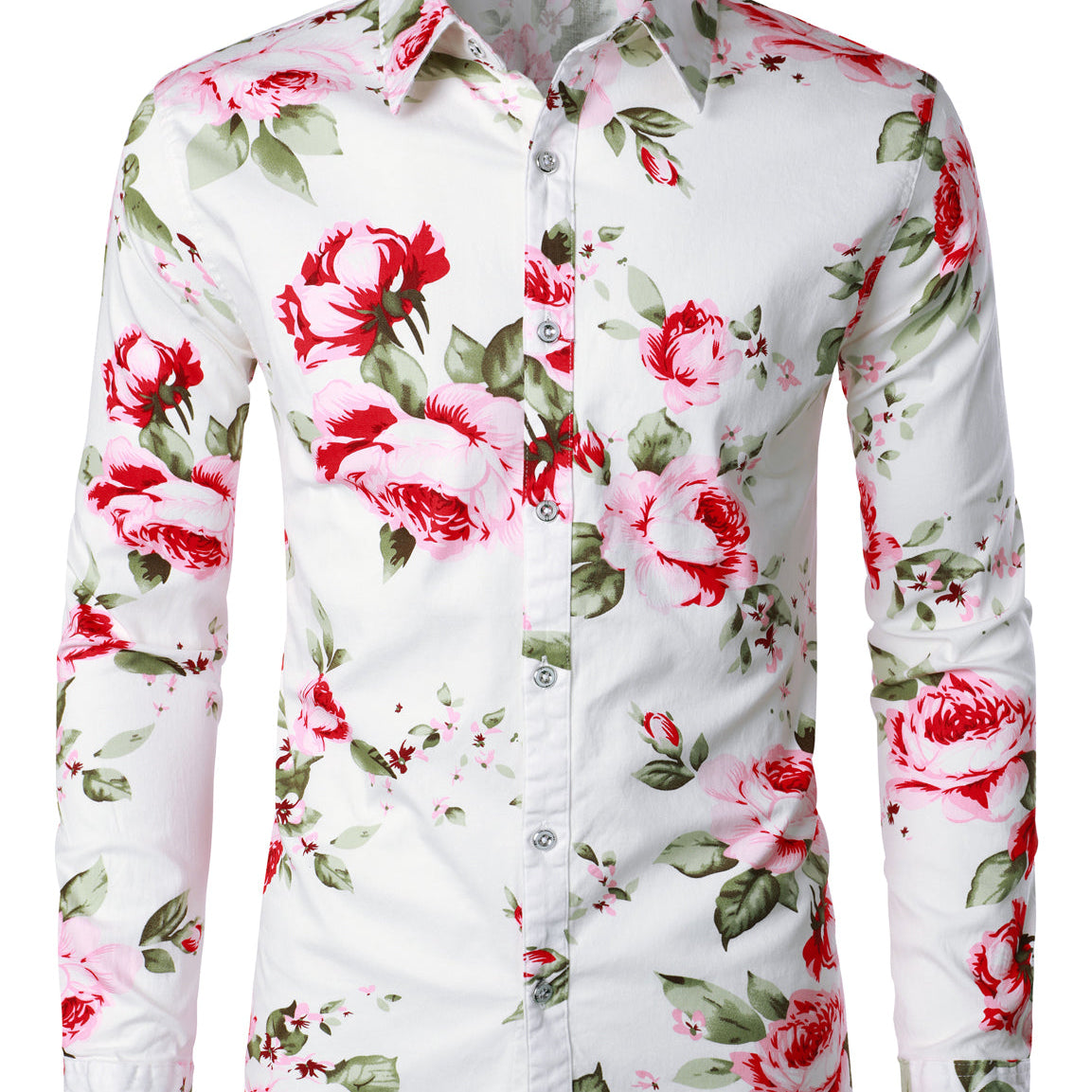 Chemise à manches longues boutonnée à imprimé floral pour hommes