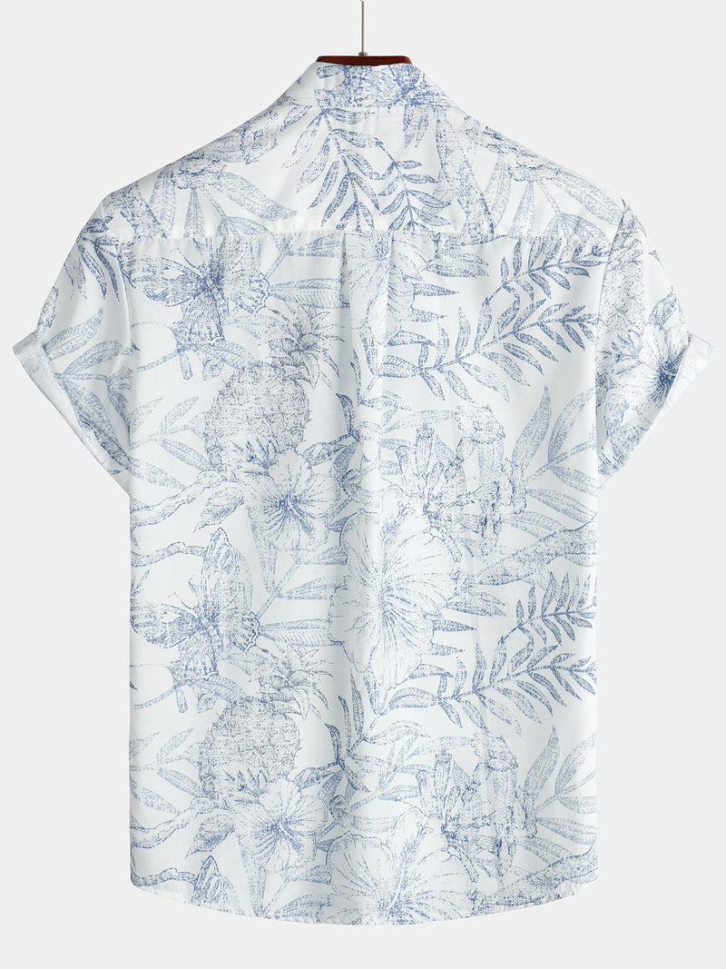 Chemise hawaïenne blanche à manches courtes à imprimé floral rétro pour homme