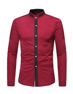 Chemise décontractée boutonnée à manches longues et col montant pour hommes